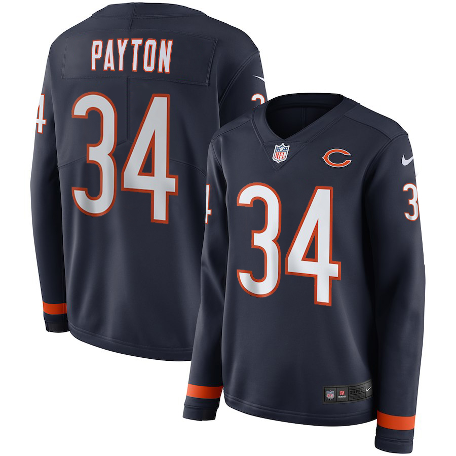 Women Chicago Bears #34 Payton blue  Limited NFL Nike Therma Long Sleeve Jersey->new york jets->NFL Jersey